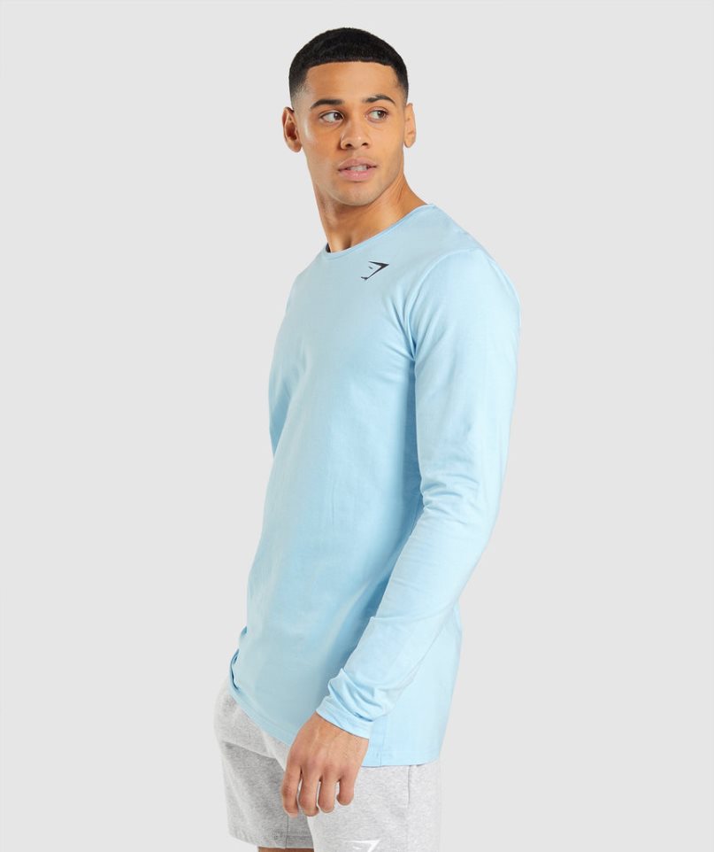 Men's Gymshark Essential Long Sleeve T-Shirts Light Blue | CA 73DA68